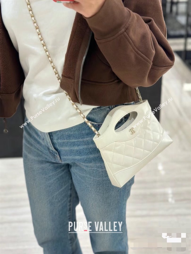 Chanel Shiny Lambskin East-West Mini 31 Shopping Bag AS3656 White 2024 (YEZI-24042219)