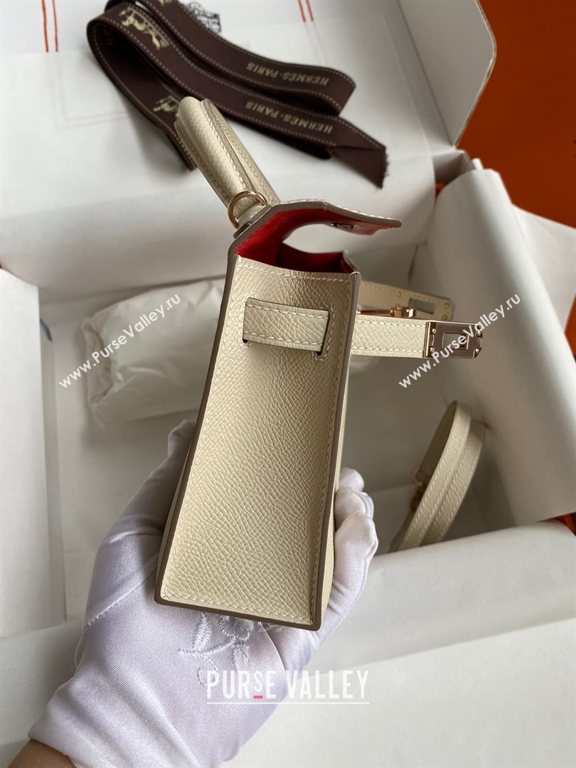 Hermes Mini Kelly II Bag 19cm in Original Epsom Leather Milk Shake White/Red/Gold 2024 (Full Handmade) (XYA-24022928)