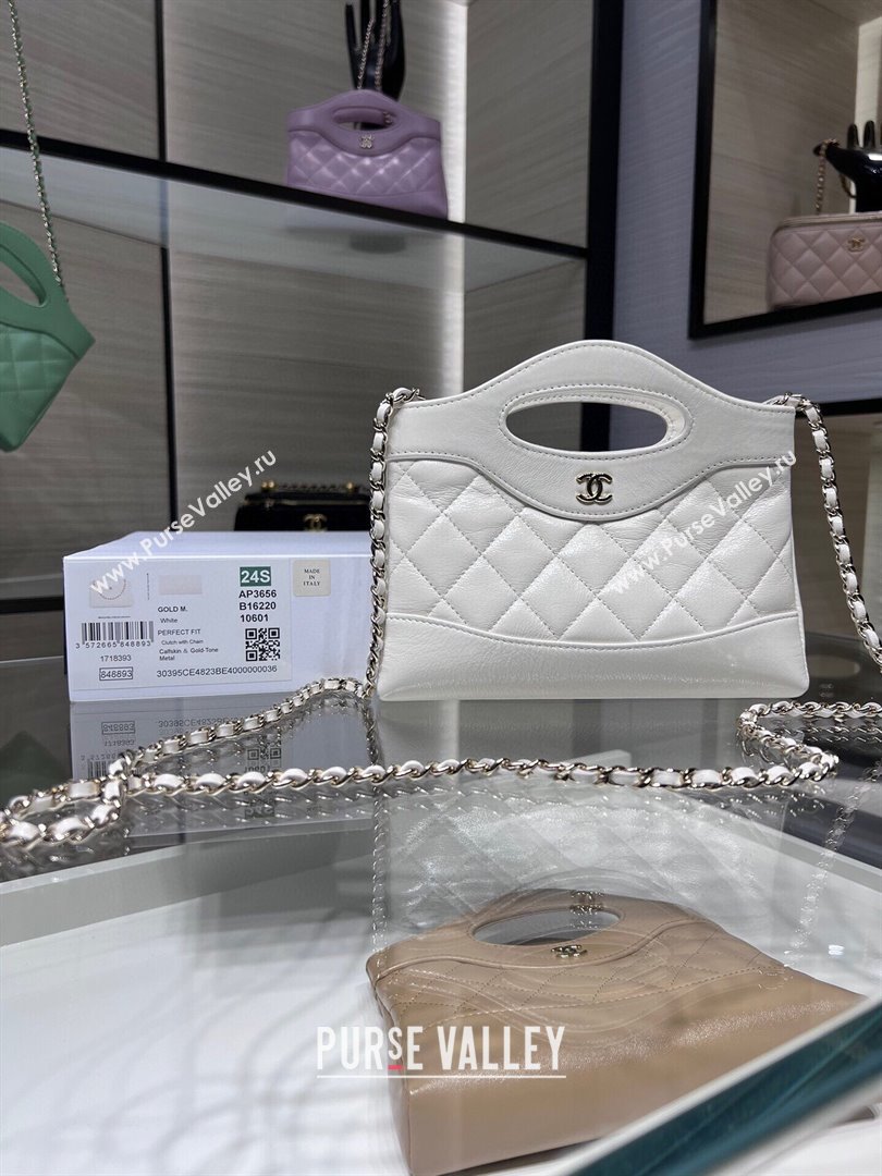 Chanel Shiny Lambskin East-West Mini 31 Shopping Bag AS3656 White 2024 (YEZI-24042219)