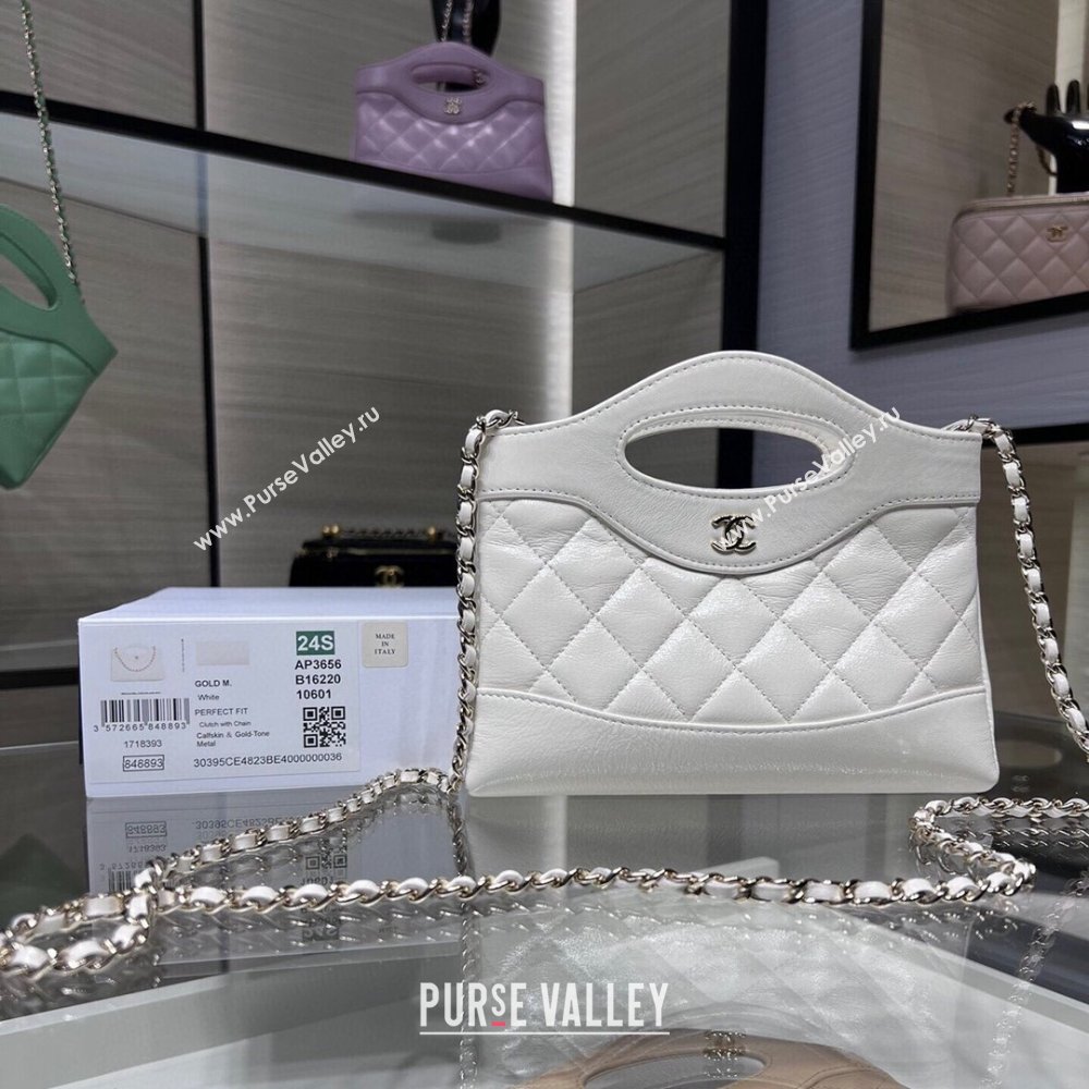 Chanel Shiny Lambskin East-West Mini 31 Shopping Bag AS3656 White 2024 (YEZI-24042219)