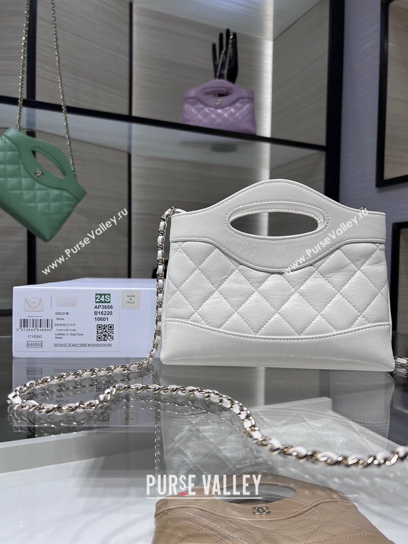 Chanel Shiny Lambskin East-West Mini 31 Shopping Bag AS3656 White 2024 (YEZI-24042219)