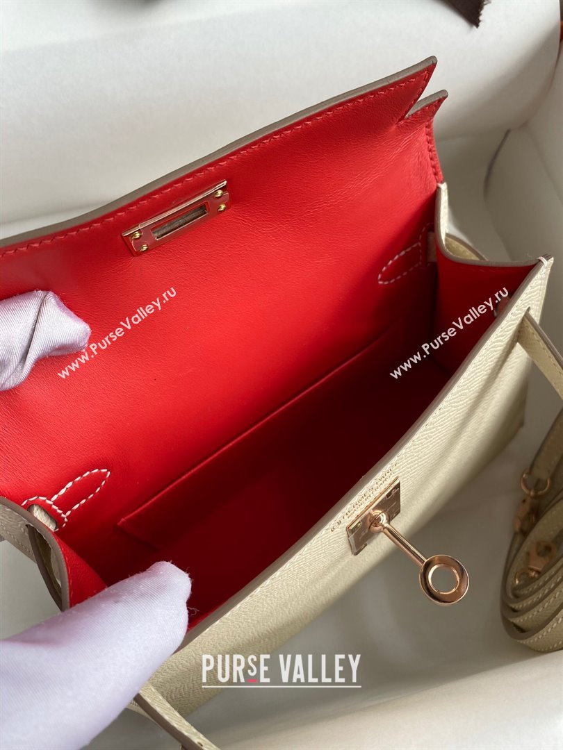 Hermes Mini Kelly II Bag 19cm in Original Epsom Leather Milk Shake White/Red/Gold 2024 (Full Handmade) (XYA-24022928)