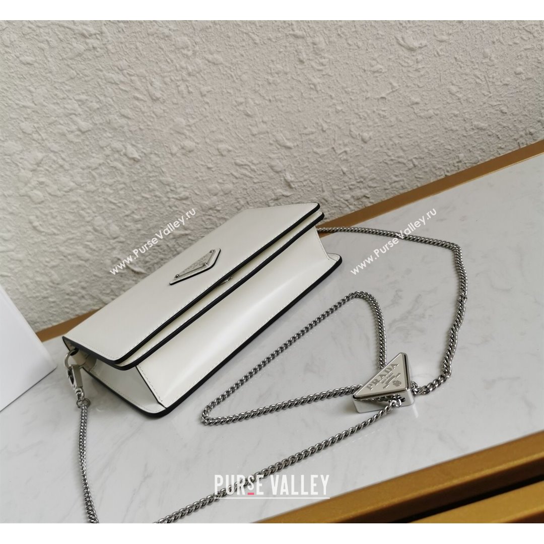 Prada Brushed Leather Shoulder Bag with Triangle logo Chain 1BD307 White 2021 (YZ-21090854)