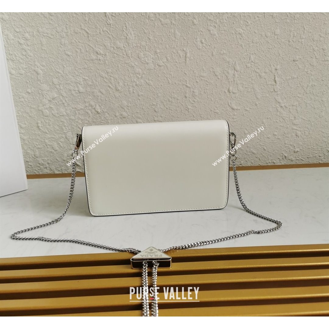 Prada Brushed Leather Shoulder Bag with Triangle logo Chain 1BD307 White 2021 (YZ-21090854)