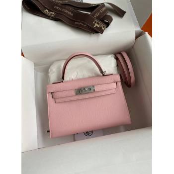 Hermes Mini Kelly II Bag 19cm in Original Epsom Leather 3Q Pink/Silver 2024 (Full Handmade) (XYA-24022929)