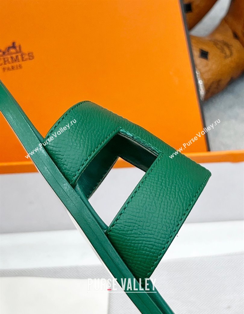 Hermes Oran Classic Flat Slides Sandal in Epsom Leather Dark Green 2025 H02272 (MD-250227012)