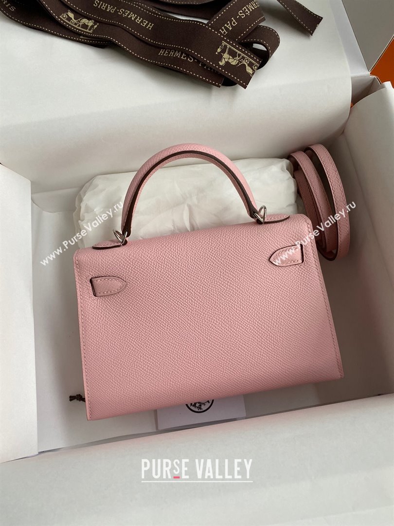 Hermes Mini Kelly II Bag 19cm in Original Epsom Leather 3Q Pink/Silver 2024 (Full Handmade) (XYA-24022929)