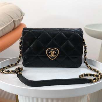 Chanel Quilted Lambskin Small Flap Bag with Heart CC AS3986 Black 2023 Top (SM-23101207)