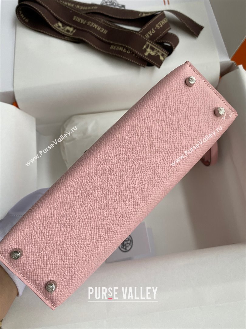 Hermes Mini Kelly II Bag 19cm in Original Epsom Leather 3Q Pink/Silver 2024 (Full Handmade) (XYA-24022929)