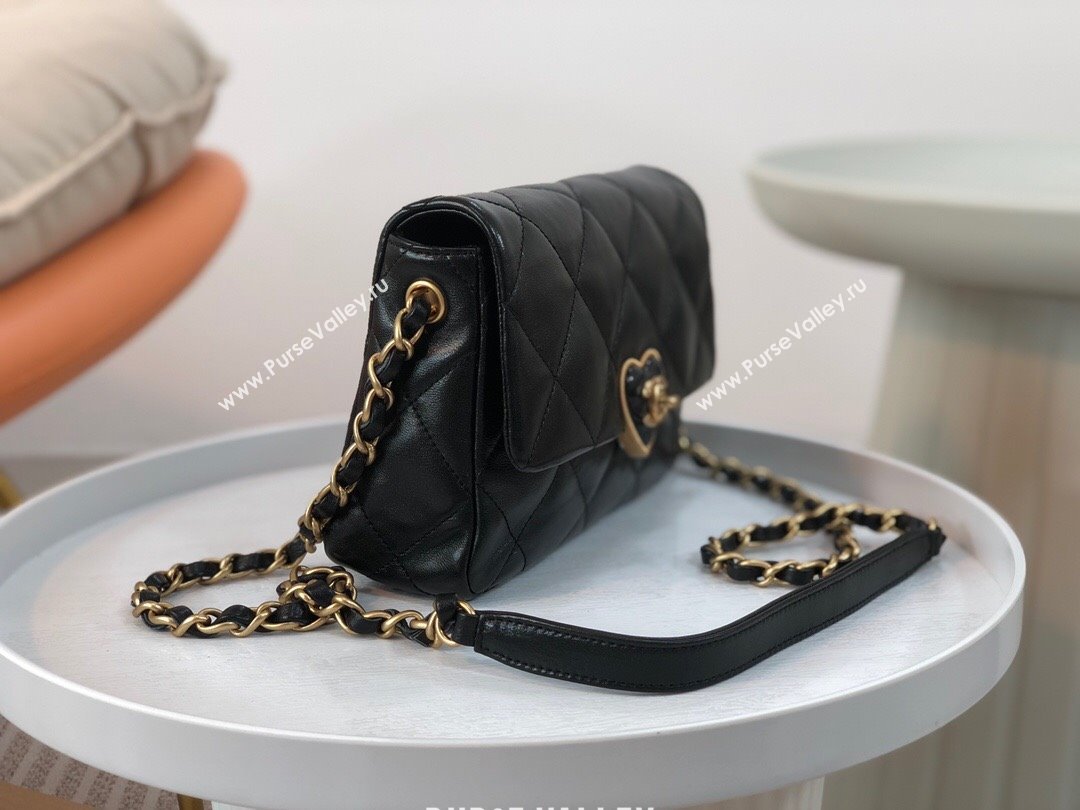 Chanel Quilted Lambskin Small Flap Bag with Heart CC AS3986 Black 2023 Top (SM-23101207)