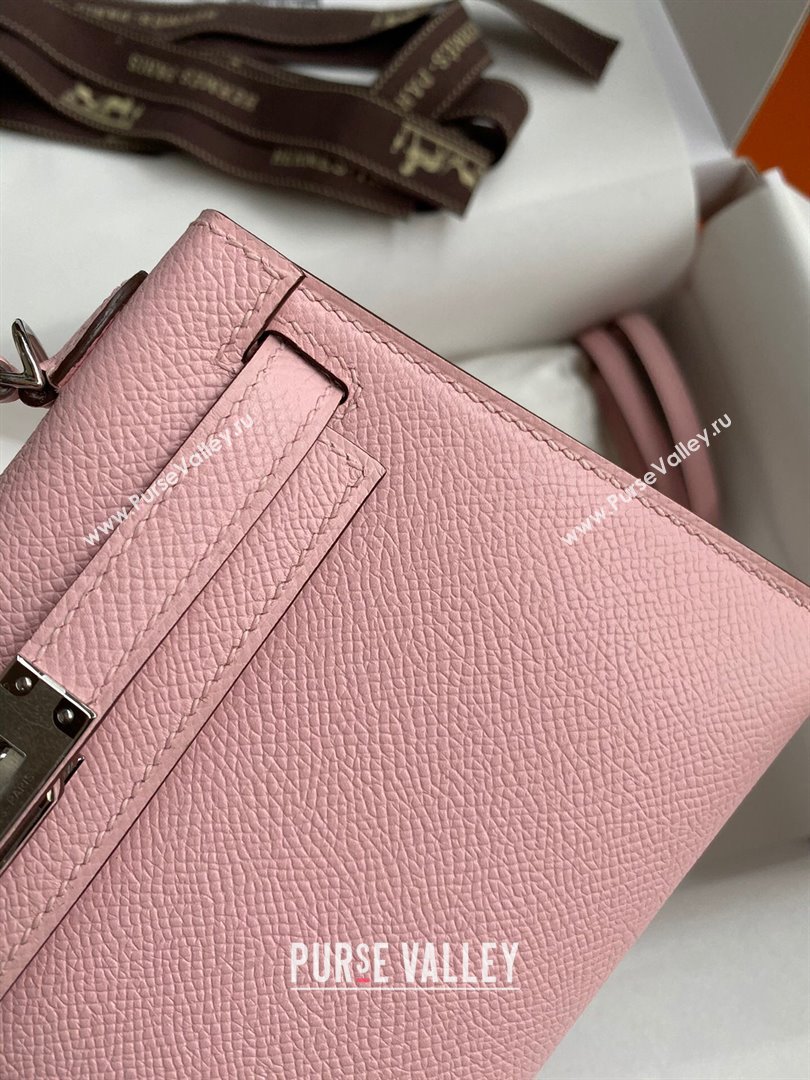 Hermes Mini Kelly II Bag 19cm in Original Epsom Leather 3Q Pink/Silver 2024 (Full Handmade) (XYA-24022929)
