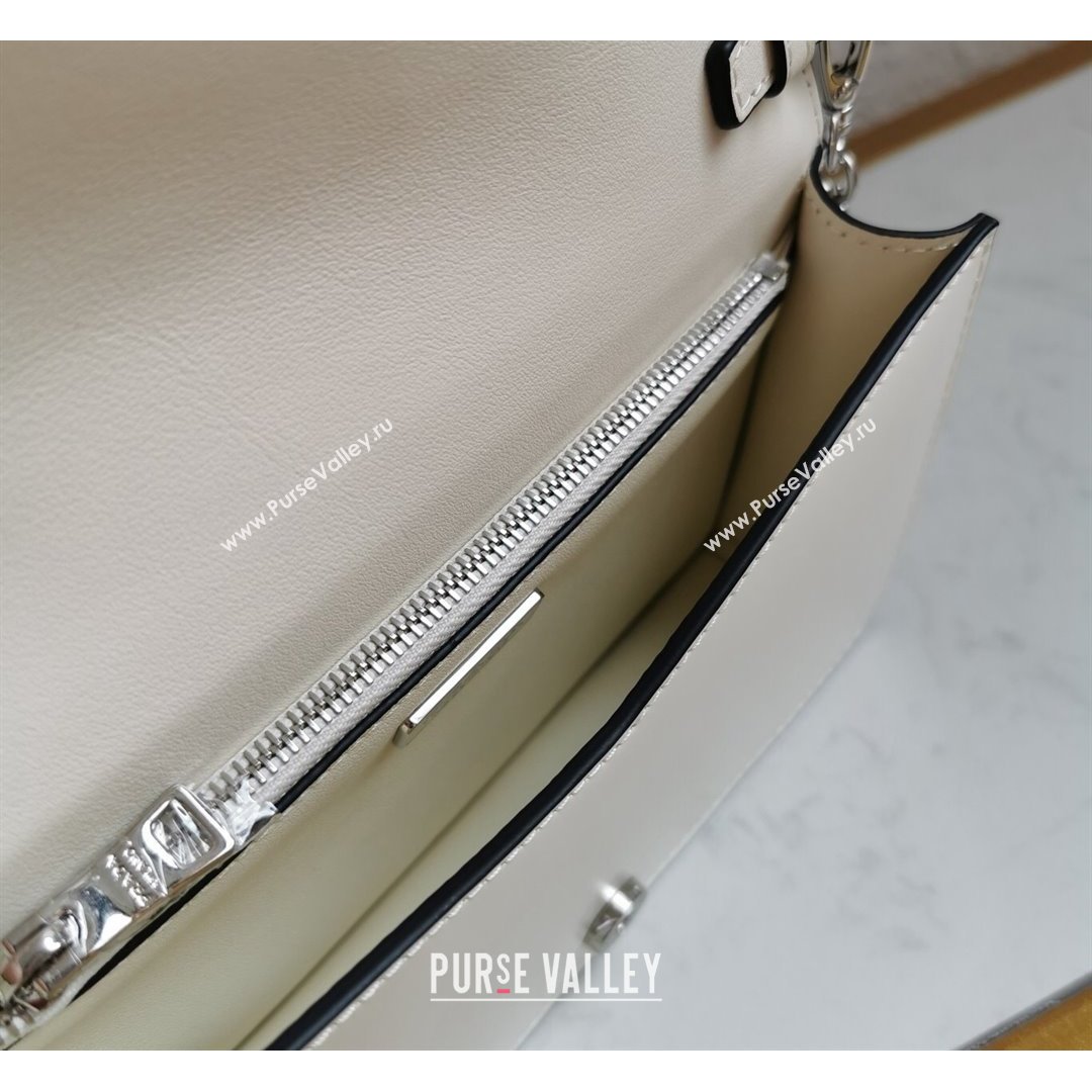 Prada Brushed Leather Shoulder Bag with Triangle logo Chain 1BD307 White 2021 (YZ-21090854)