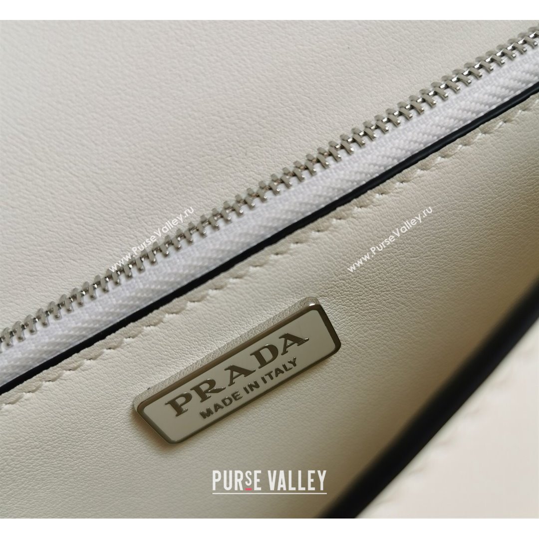 Prada Brushed Leather Shoulder Bag with Triangle logo Chain 1BD307 White 2021 (YZ-21090854)