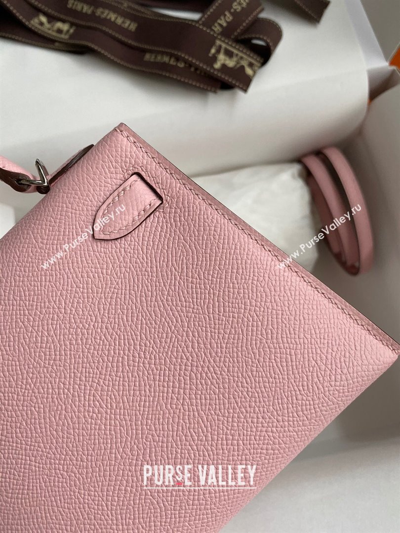 Hermes Mini Kelly II Bag 19cm in Original Epsom Leather 3Q Pink/Silver 2024 (Full Handmade) (XYA-24022929)