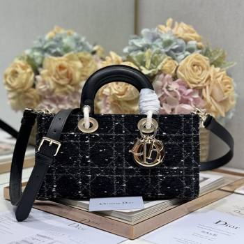 Dior Medium Lady D-Joy Bag in Black Cannage Tweed 0613/0540 2024 (XXG-24110813)