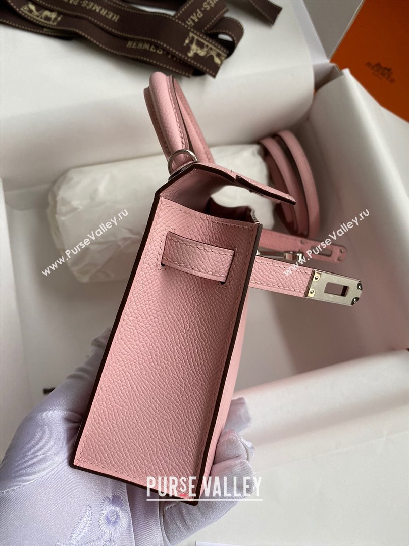 Hermes Mini Kelly II Bag 19cm in Original Epsom Leather 3Q Pink/Silver 2024 (Full Handmade) (XYA-24022929)