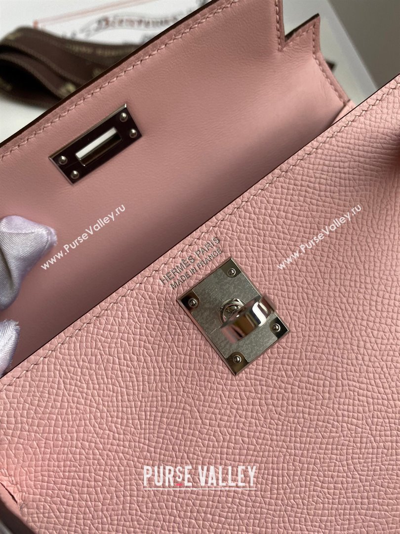 Hermes Mini Kelly II Bag 19cm in Original Epsom Leather 3Q Pink/Silver 2024 (Full Handmade) (XYA-24022929)