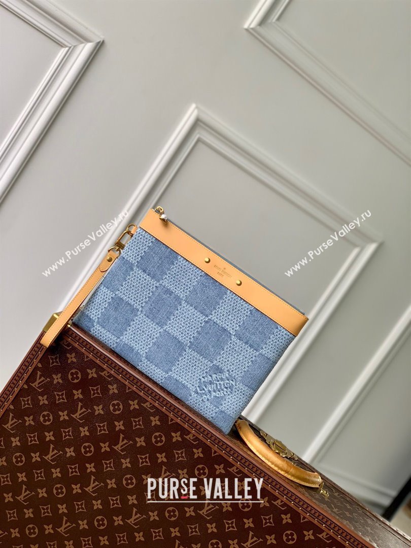 Louis Vuitton Pochette To-Go Clutch Bag in Monogram Denim 100% GOTS-certified Cotton M82313 Blue 2024 (K-24061227)