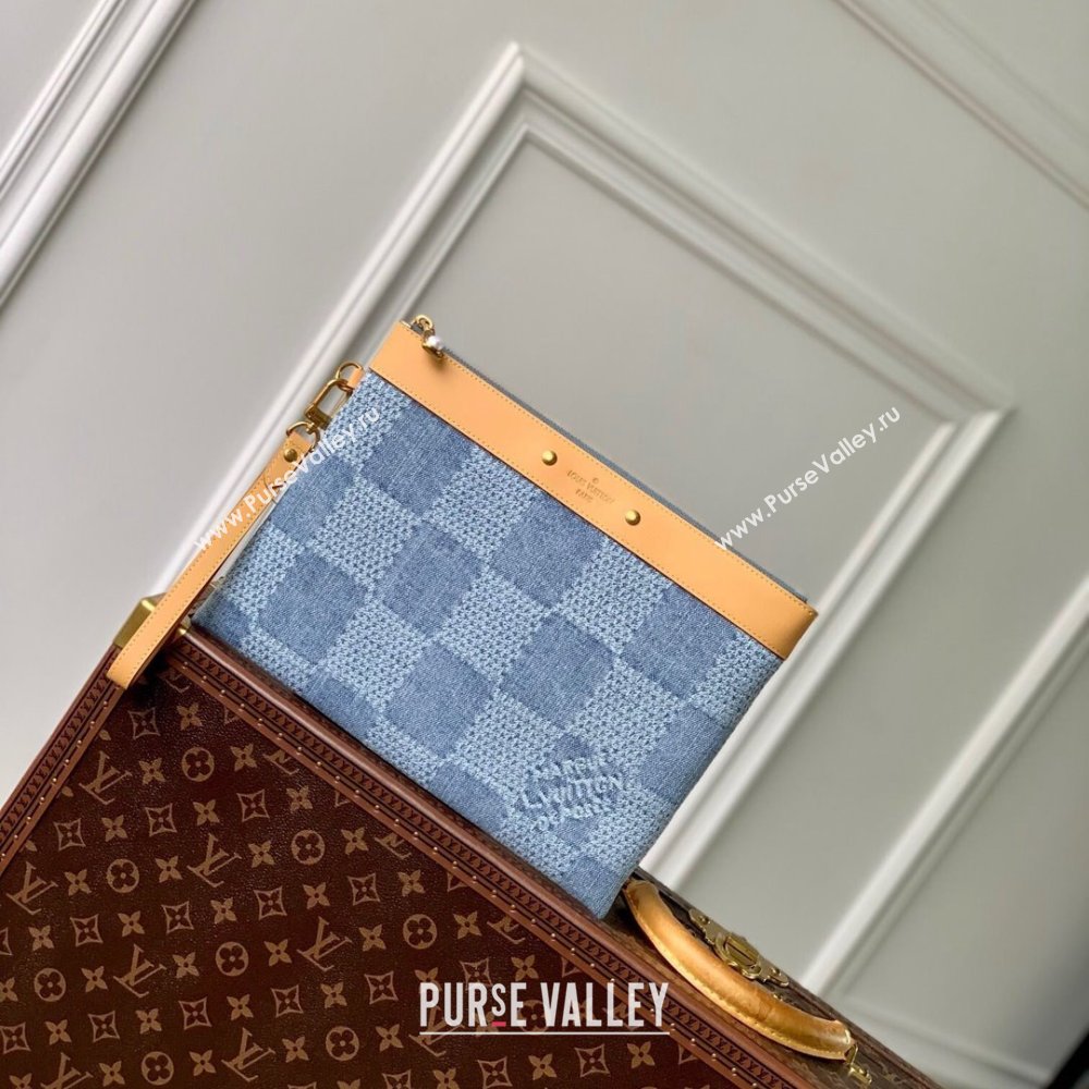 Louis Vuitton Pochette To-Go Clutch Bag in Monogram Denim 100% GOTS-certified Cotton M82313 Blue 2024 (K-24061227)