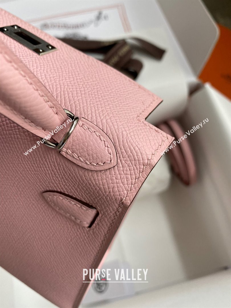 Hermes Mini Kelly II Bag 19cm in Original Epsom Leather 3Q Pink/Silver 2024 (Full Handmade) (XYA-24022929)