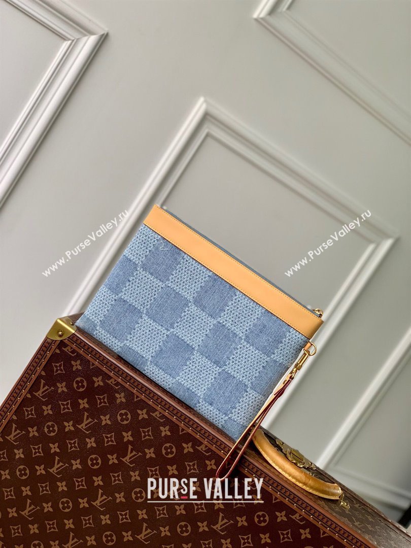 Louis Vuitton Pochette To-Go Clutch Bag in Monogram Denim 100% GOTS-certified Cotton M82313 Blue 2024 (K-24061227)