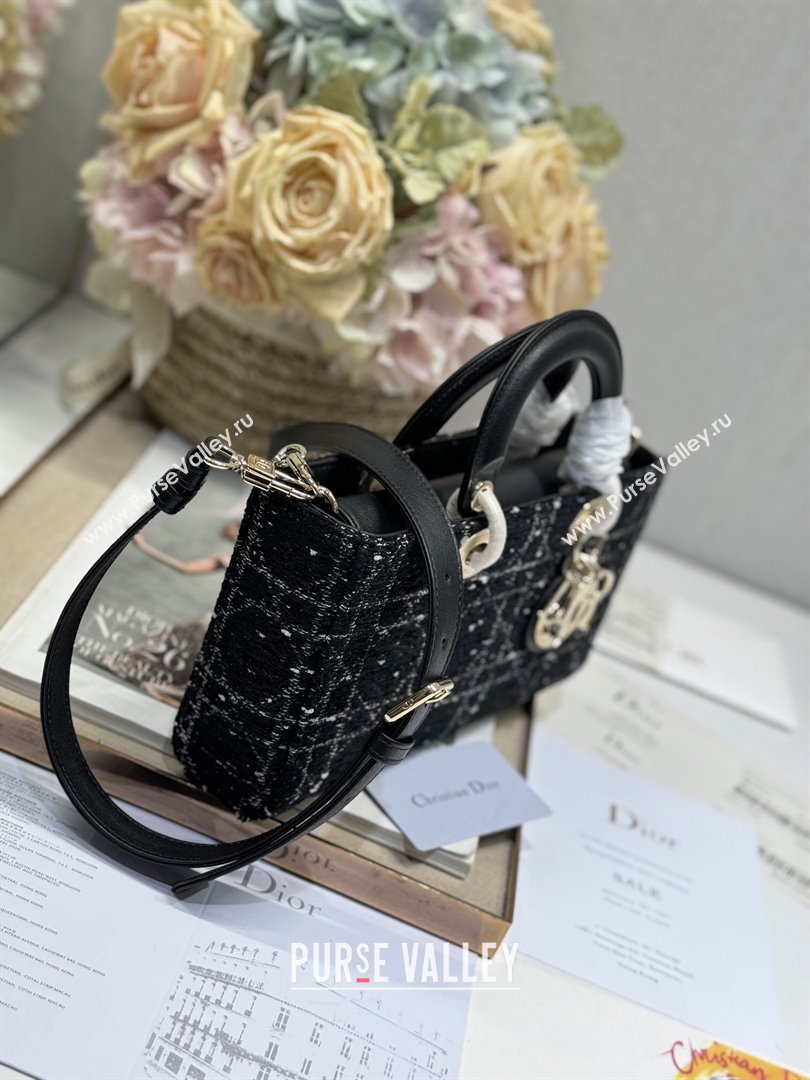 Dior Medium Lady D-Joy Bag in Black Cannage Tweed 0613/0540 2024 (XXG-24110813)