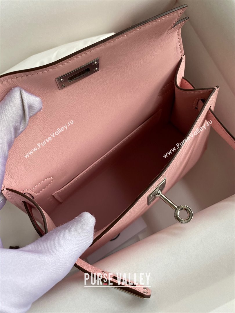 Hermes Mini Kelly II Bag 19cm in Original Epsom Leather 3Q Pink/Silver 2024 (Full Handmade) (XYA-24022929)