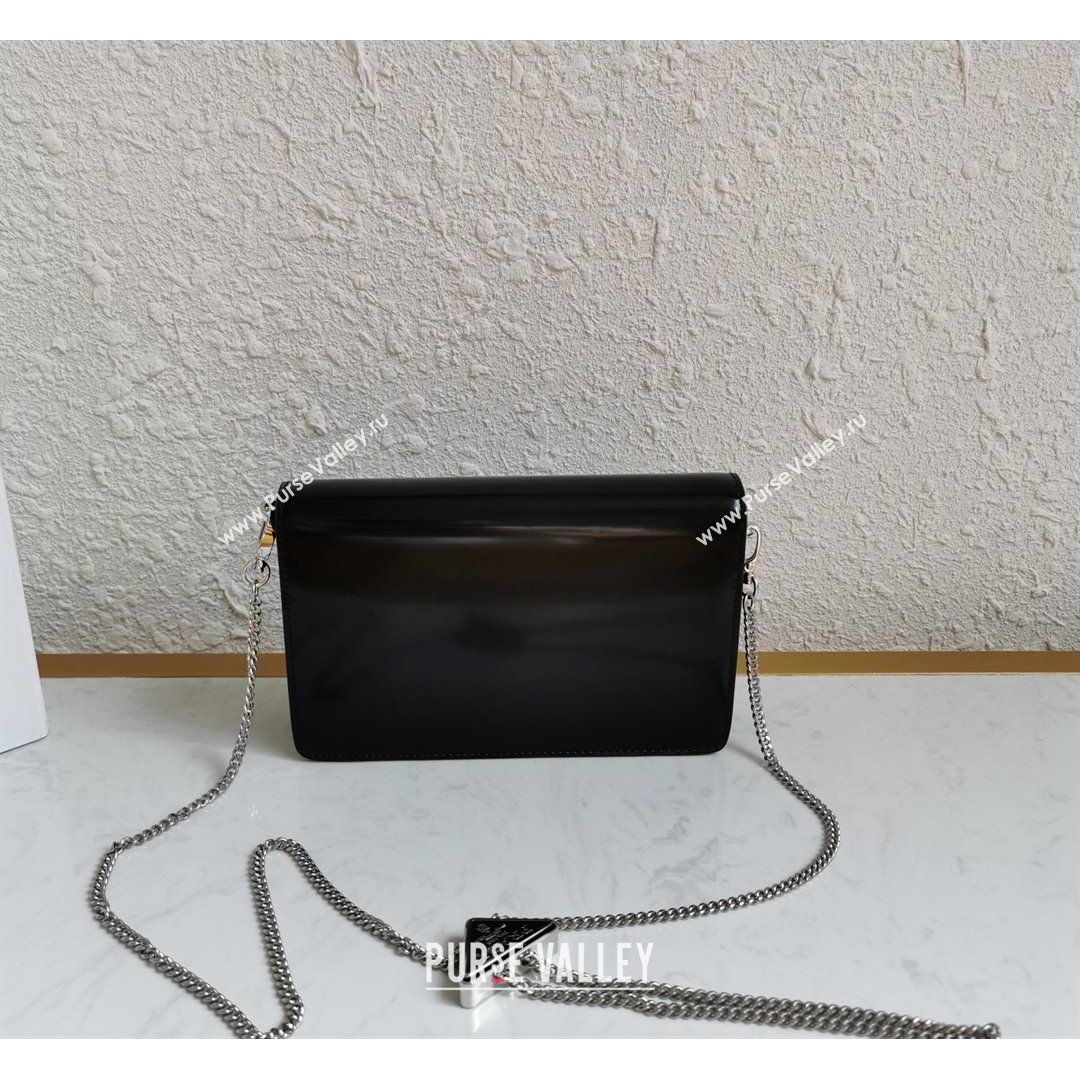 Prada Brushed Leather Shoulder Bag with Triangle logo Chain 1BD307 Black 2021 (YZ-21090855)