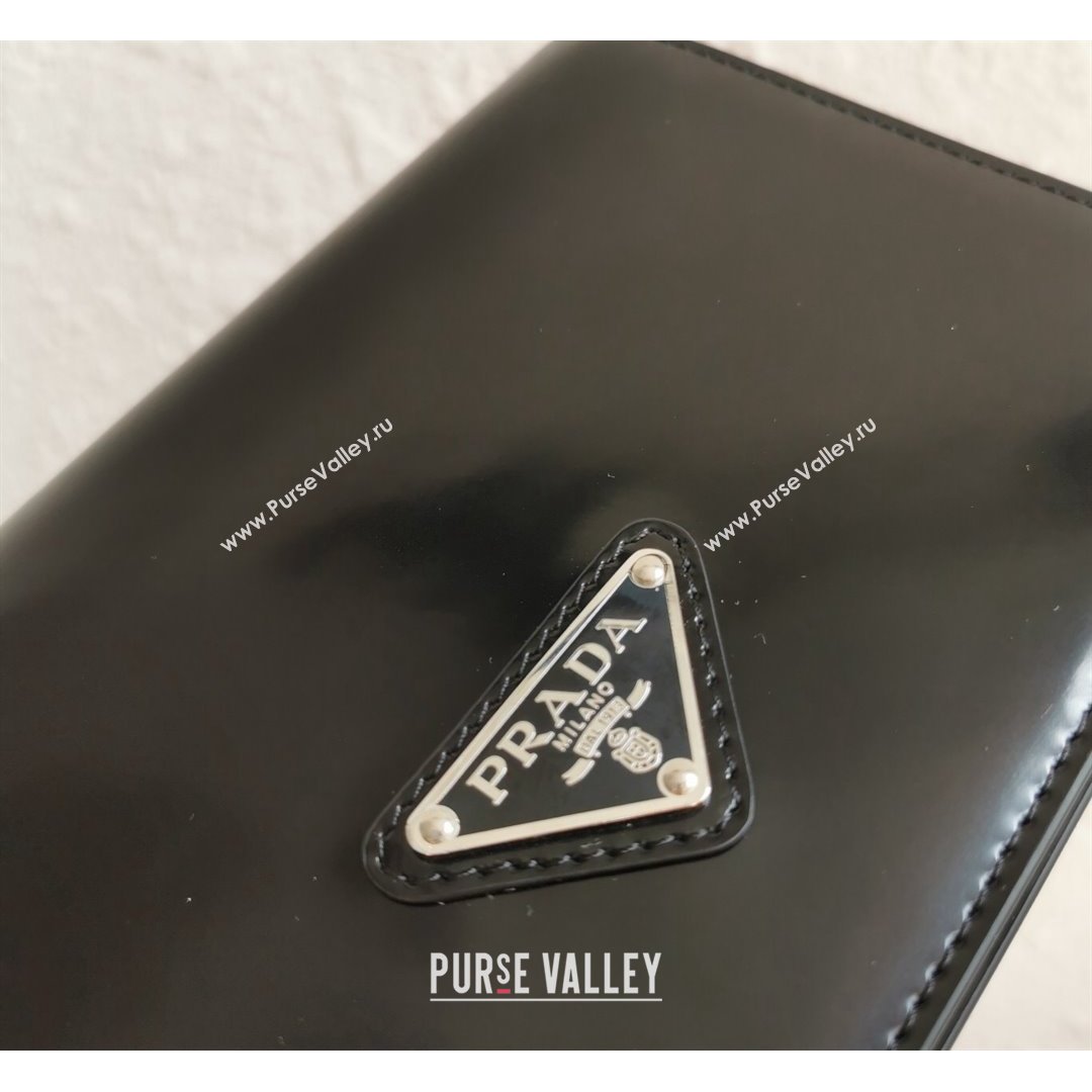 Prada Brushed Leather Shoulder Bag with Triangle logo Chain 1BD307 Black 2021 (YZ-21090855)