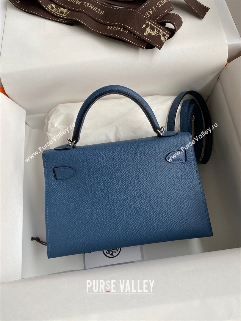 Hermes Mini Kelly II Bag 19cm in Original Epsom Leather Agate Blue/Silver 2024 (Full Handmade) (XYA-24022930)