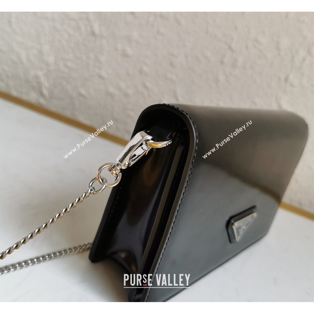 Prada Brushed Leather Shoulder Bag with Triangle logo Chain 1BD307 Black 2021 (YZ-21090855)