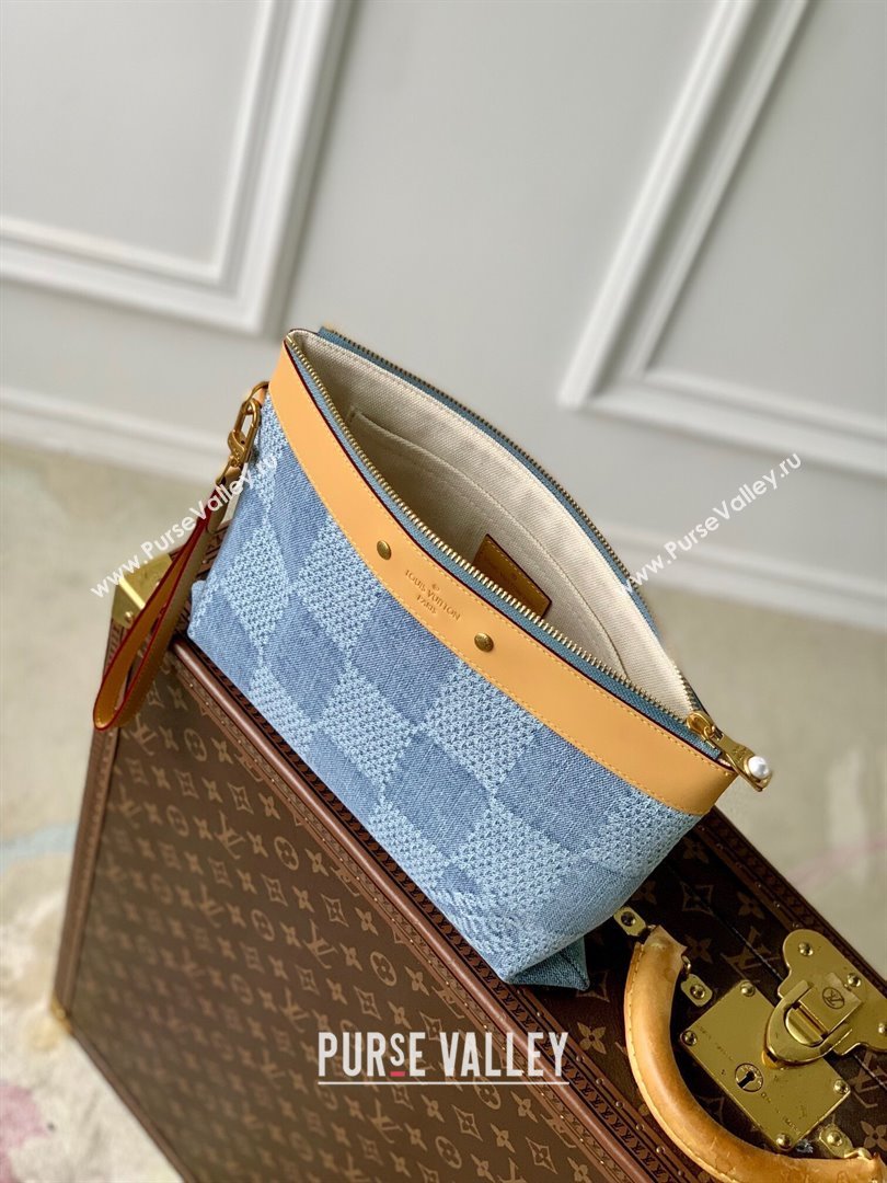 Louis Vuitton Pochette To-Go Clutch Bag in Monogram Denim 100% GOTS-certified Cotton M82313 Blue 2024 (K-24061227)