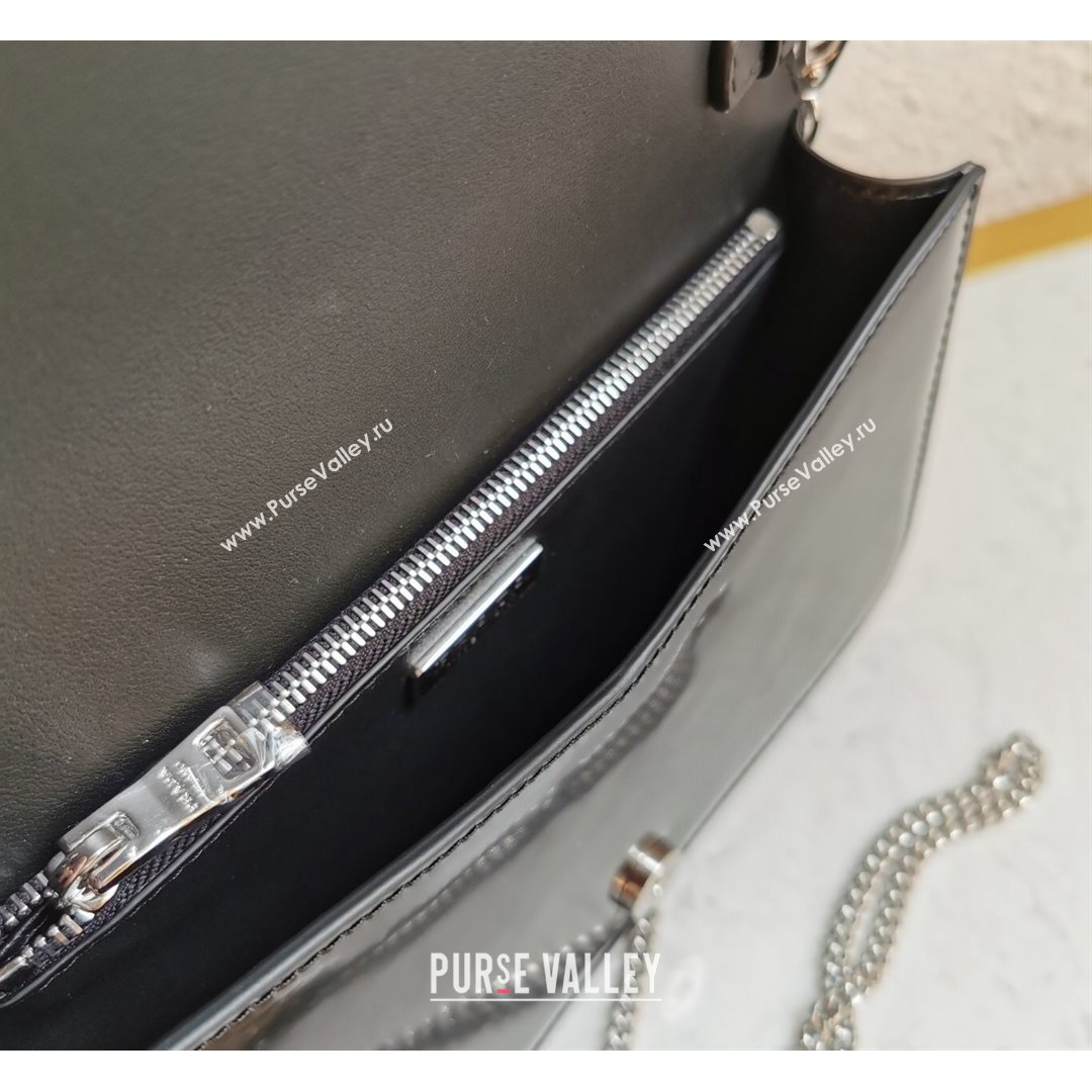 Prada Brushed Leather Shoulder Bag with Triangle logo Chain 1BD307 Black 2021 (YZ-21090855)