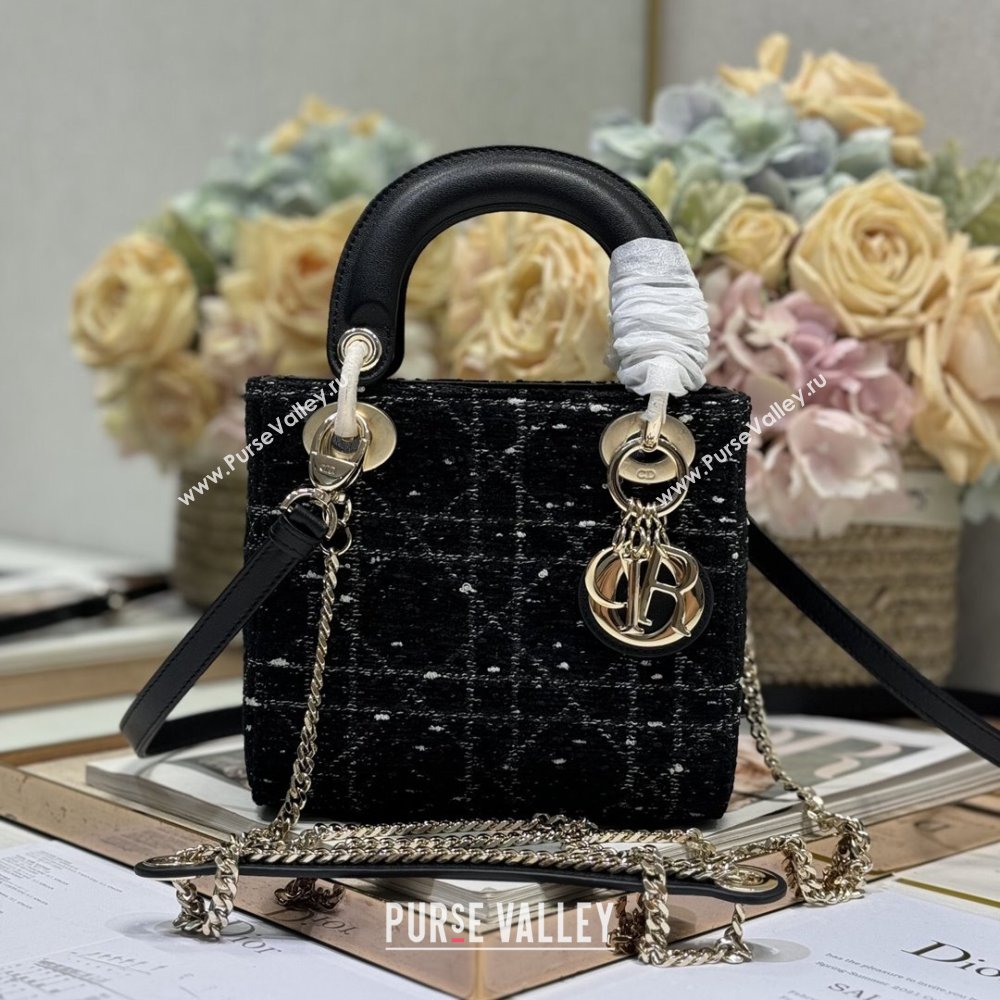 Dior Mini Lady Dior Bag in Black Cannage Tweed 0505 2024 (XXG-24110814)