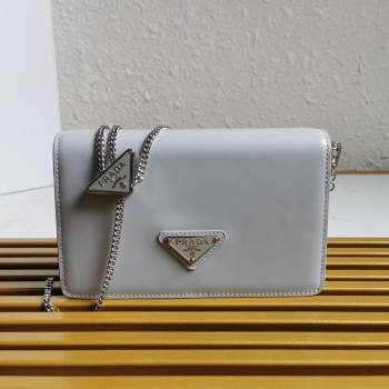Prada Brushed Leather Shoulder Bag with Triangle logo Chain 1BD307 Grey 2021 (YZ-21090856)