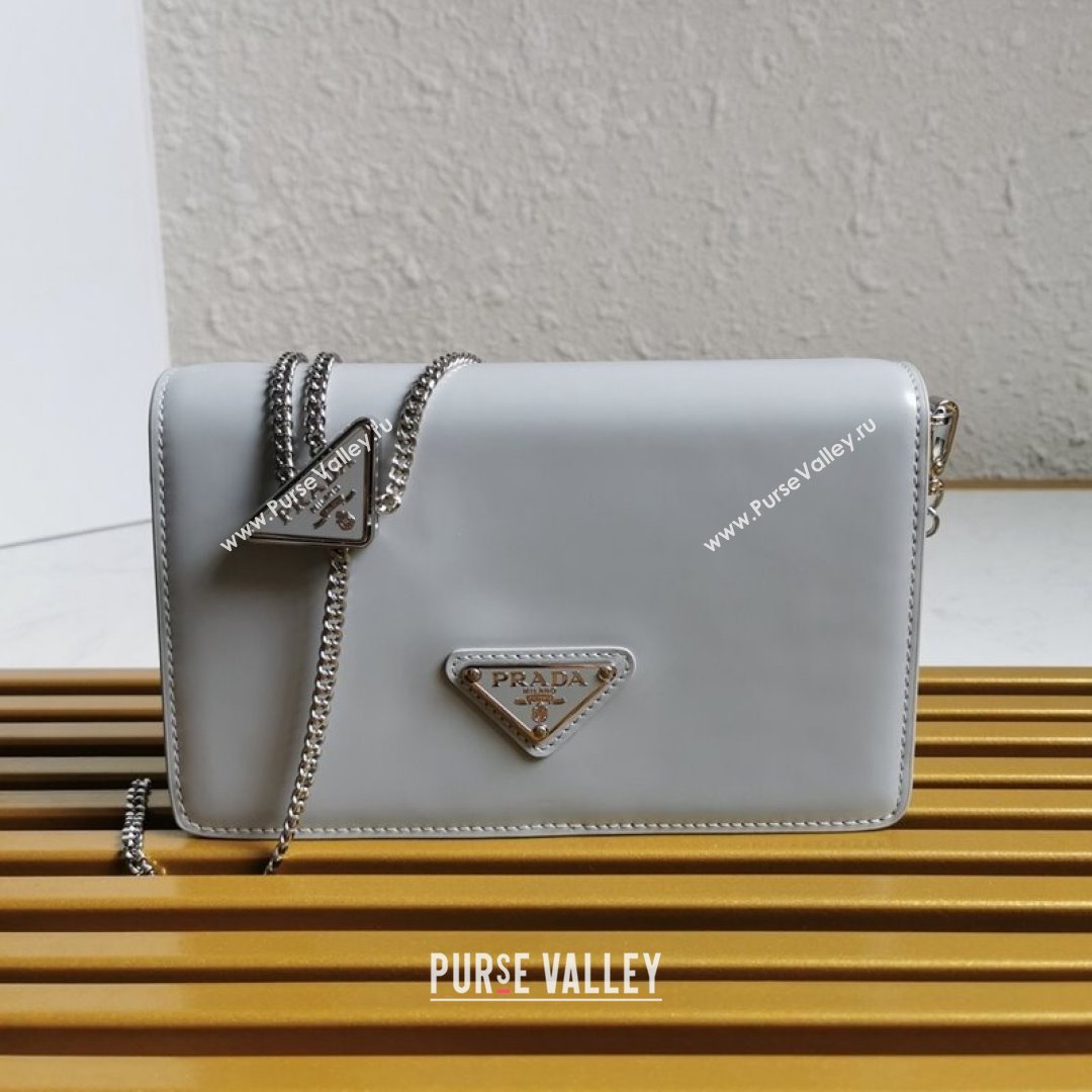 Prada Brushed Leather Shoulder Bag with Triangle logo Chain 1BD307 Grey 2021 (YZ-21090856)