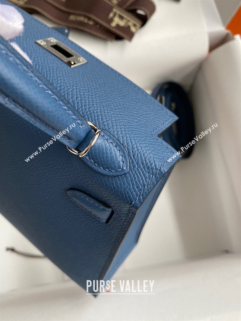 Hermes Mini Kelly II Bag 19cm in Original Epsom Leather Agate Blue/Silver 2024 (Full Handmade) (XYA-24022930)