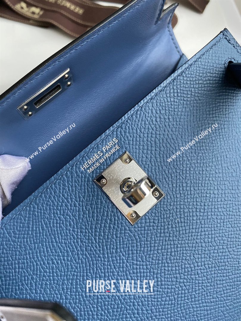 Hermes Mini Kelly II Bag 19cm in Original Epsom Leather Agate Blue/Silver 2024 (Full Handmade) (XYA-24022930)