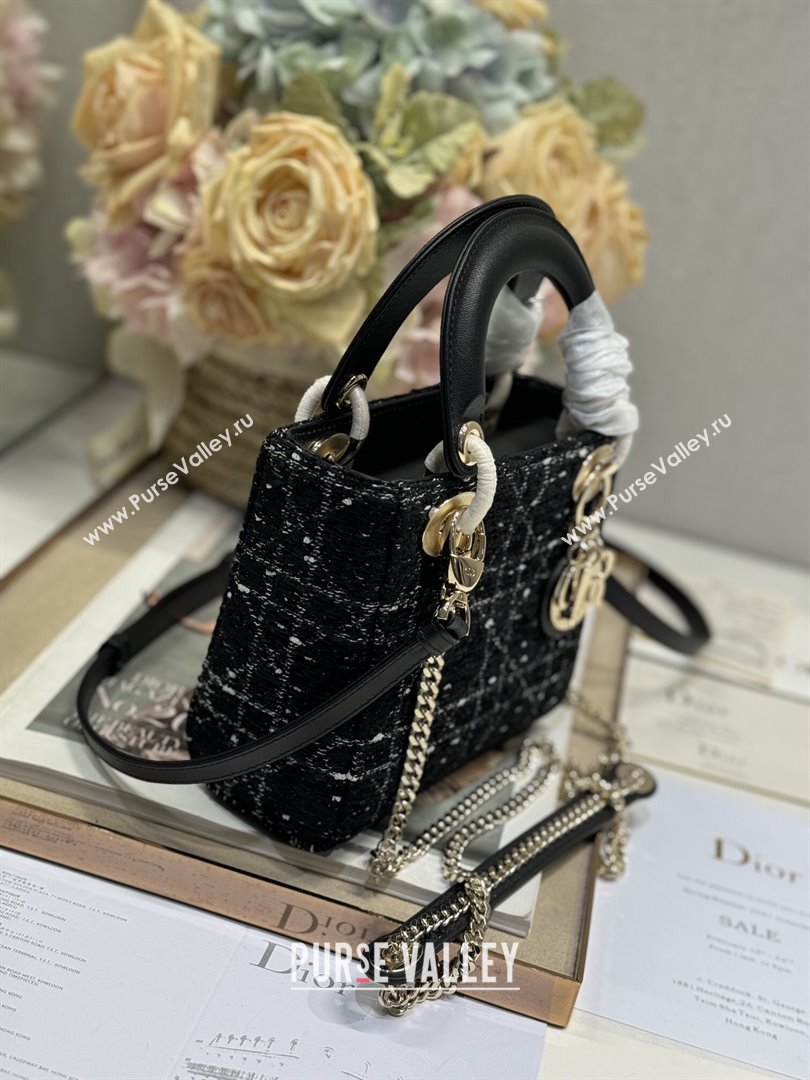 Dior Mini Lady Dior Bag in Black Cannage Tweed 0505 2024 (XXG-24110814)