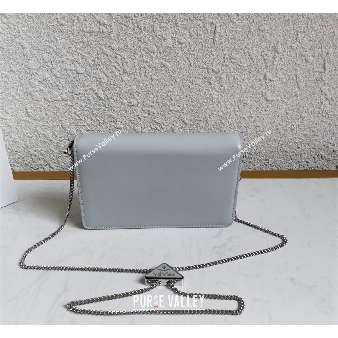 Prada Brushed Leather Shoulder Bag with Triangle logo Chain 1BD307 Grey 2021 (YZ-21090856)