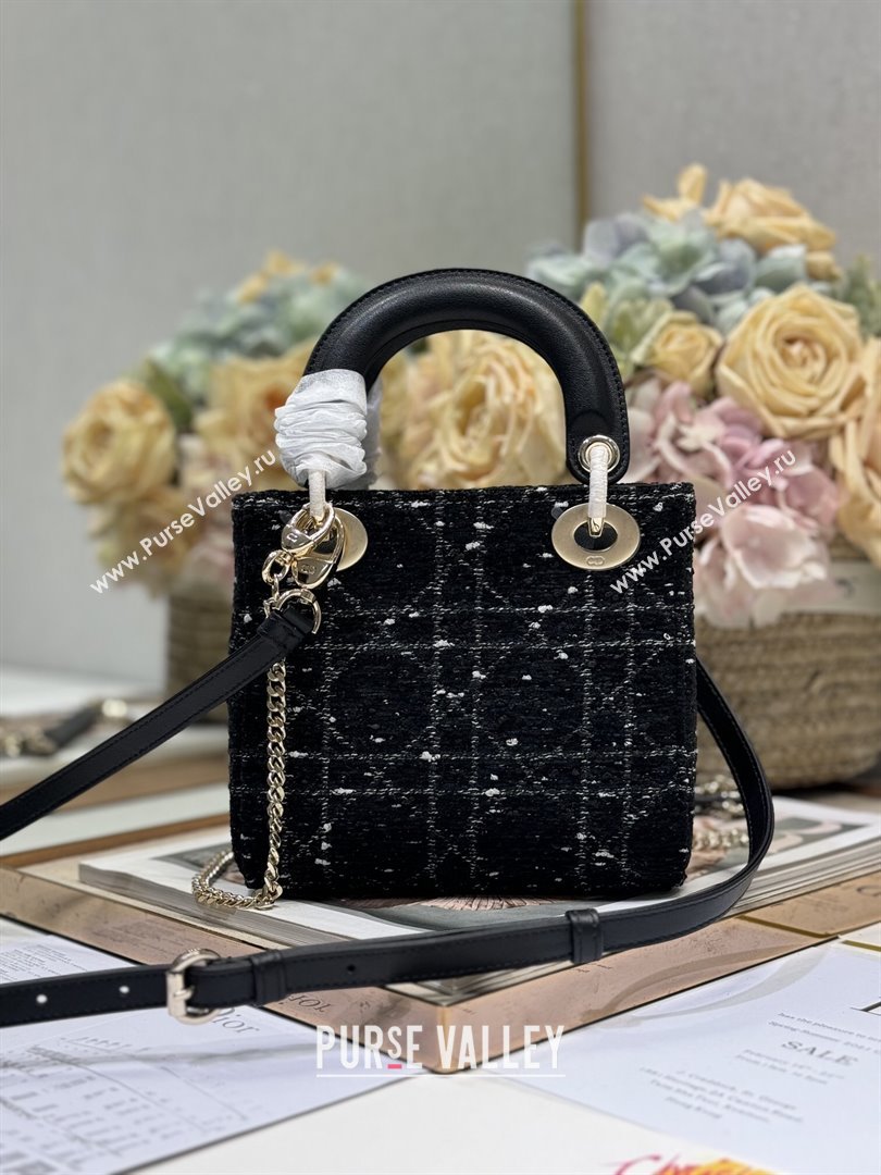 Dior Mini Lady Dior Bag in Black Cannage Tweed 0505 2024 (XXG-24110814)