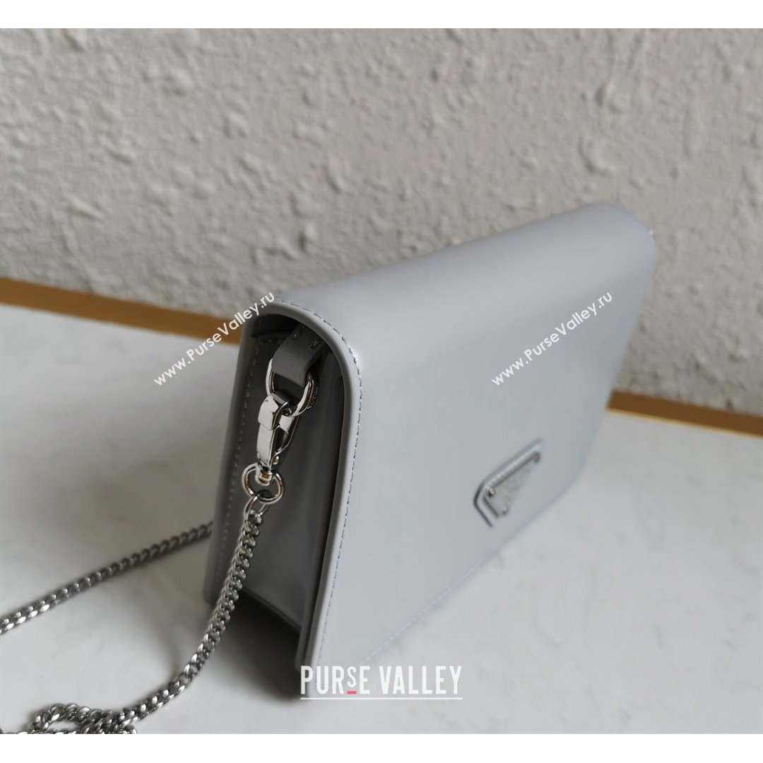 Prada Brushed Leather Shoulder Bag with Triangle logo Chain 1BD307 Grey 2021 (YZ-21090856)