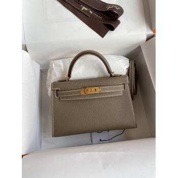 Hermes Mini Kelly II Bag 19cm in Original Epsom Leather Etoupe/Pink/Gold 2024 (Full Handmade) (XYA-24022909)