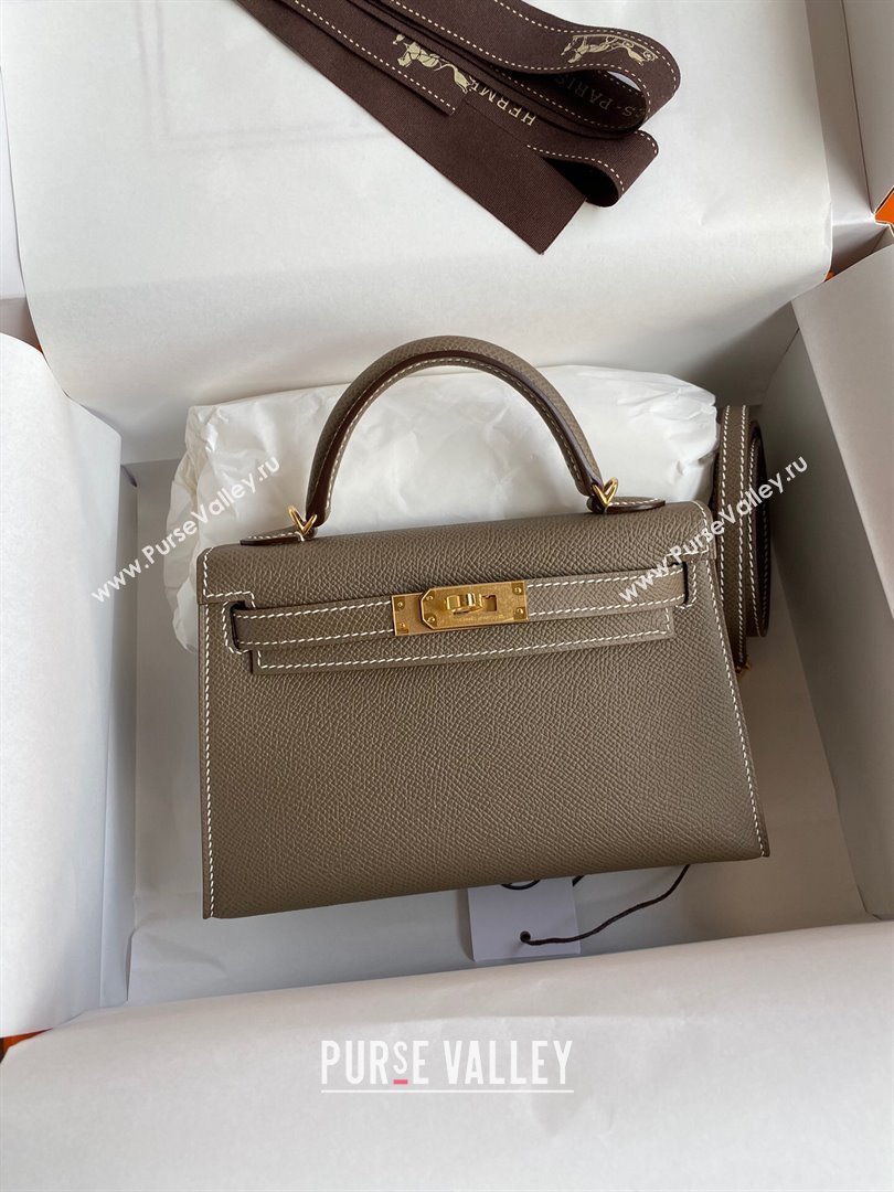 Hermes Mini Kelly II Bag 19cm in Original Epsom Leather Etoupe/Pink/Gold 2024 (Full Handmade) (XYA-24022909)