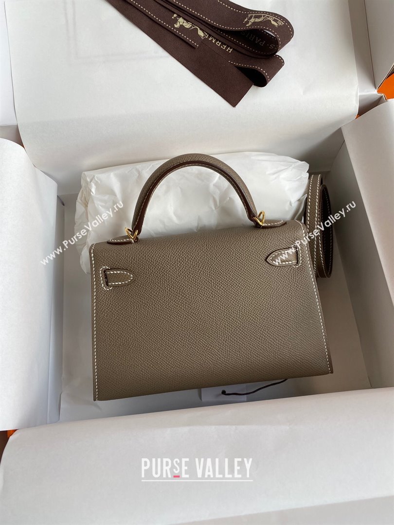 Hermes Mini Kelly II Bag 19cm in Original Epsom Leather Etoupe/Pink/Gold 2024 (Full Handmade) (XYA-24022909)