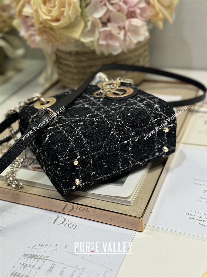 Dior Mini Lady Dior Bag in Black Cannage Tweed 0505 2024 (XXG-24110814)