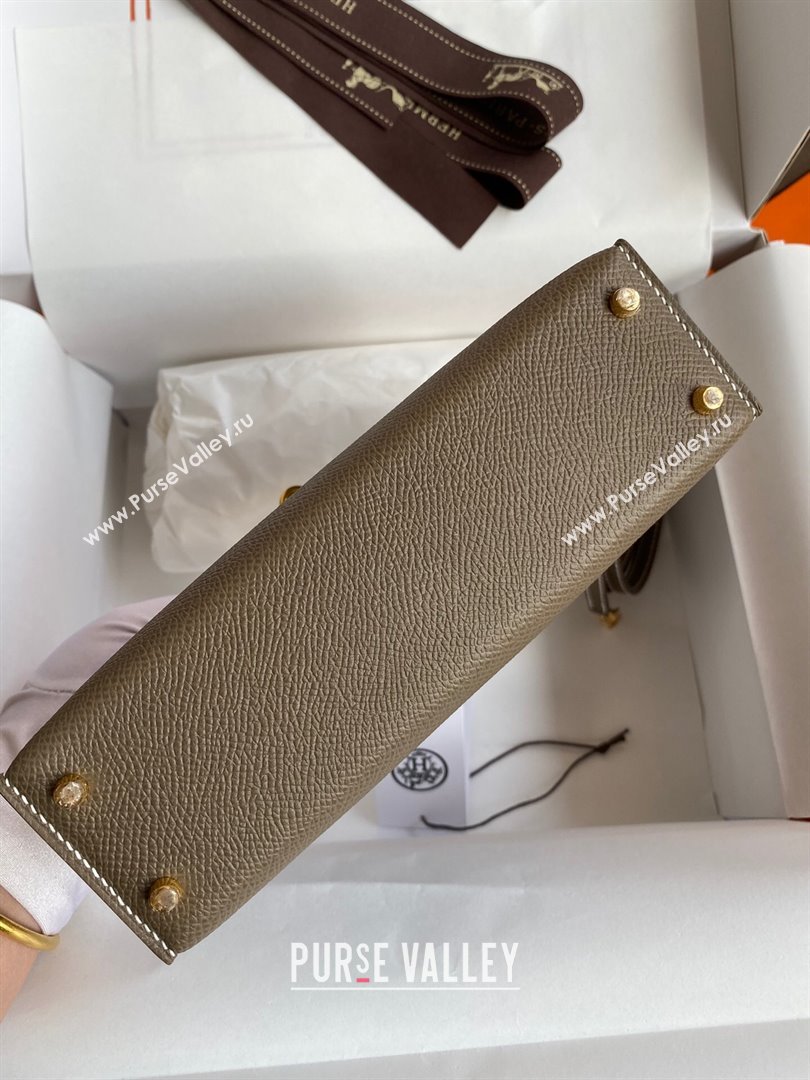 Hermes Mini Kelly II Bag 19cm in Original Epsom Leather Etoupe/Pink/Gold 2024 (Full Handmade) (XYA-24022909)