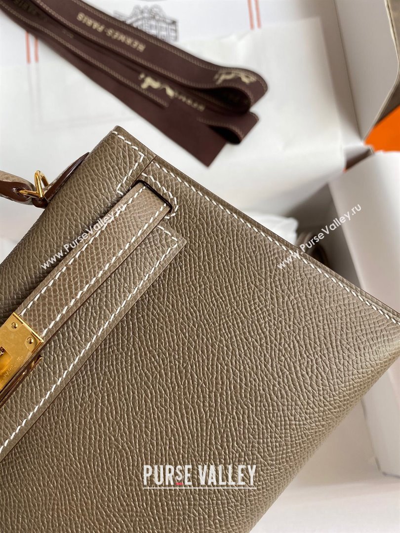 Hermes Mini Kelly II Bag 19cm in Original Epsom Leather Etoupe/Pink/Gold 2024 (Full Handmade) (XYA-24022909)