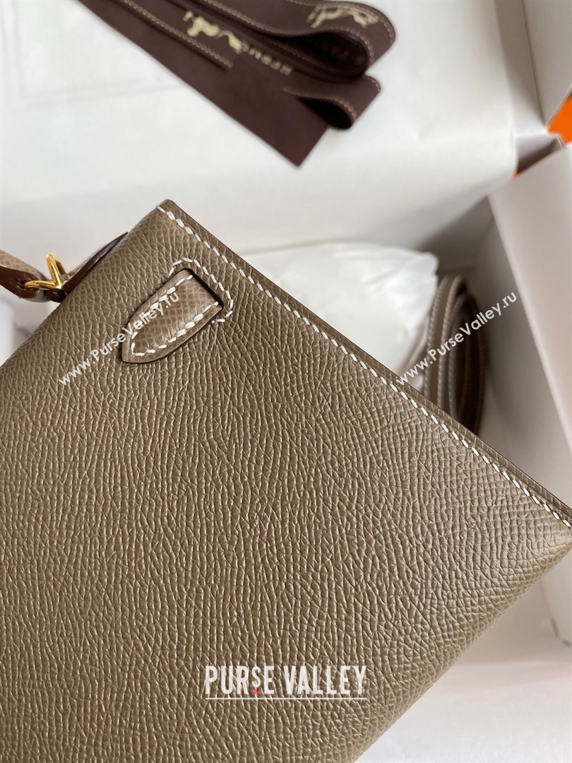 Hermes Mini Kelly II Bag 19cm in Original Epsom Leather Etoupe/Pink/Gold 2024 (Full Handmade) (XYA-24022909)