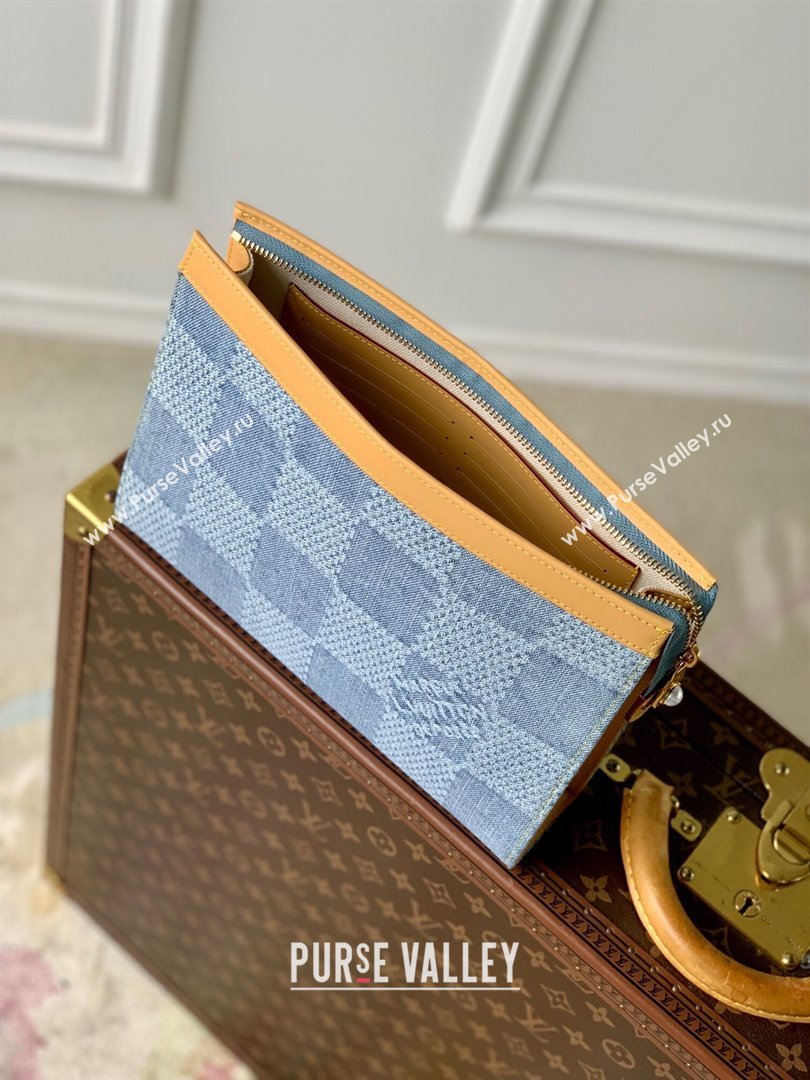 Louis Vuitton Pochette Voyage Clutch Bag in Monogram Denim 100% GOTS-certified Cotton N61692 Blue 2024 (K-24061228)